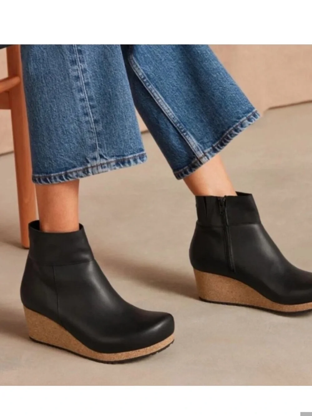 Papillo black  Wedge Ankle Boots - Women's Leather Platform Booties